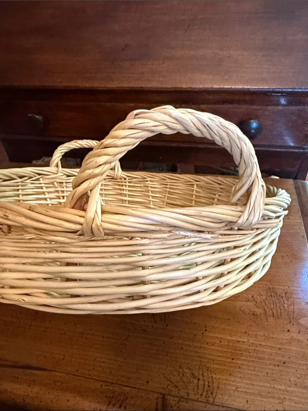 Natural Wicker Serving Basket with Handles - Cream